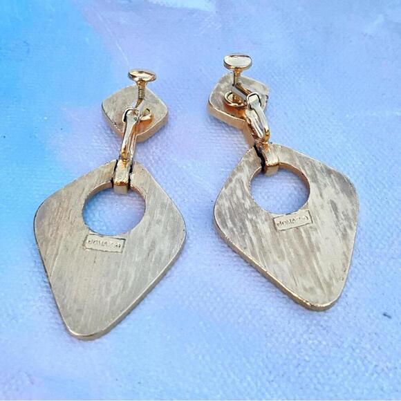 Rare VTG Joseph Mazer Black Enamel Gold Tone ClipOn Earrings - Picture 4 of 9